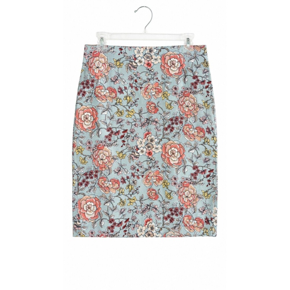 LOFT Women’s Floral Pencil Skirt Knee Length Mid Rise Size 12 Blue Multi